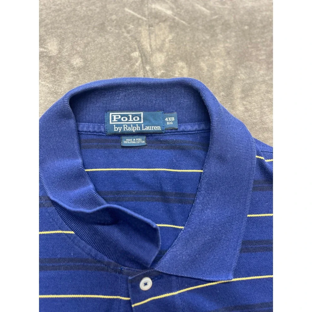 Mens Polo Ralph Lauren Big Tall Striped Short Sleeve Polo‎ Shirt 4XB Blue Yellow